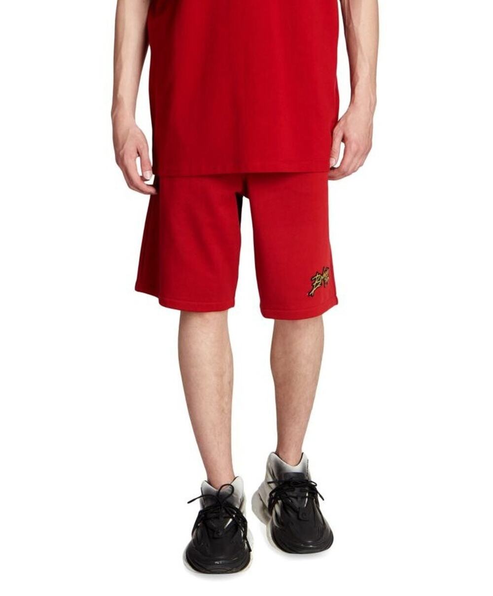 $995 NWT Balmain Red Cotton Oversized Embroidered Drawstring Bermuda Shorts S